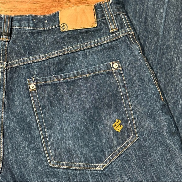 ROCAWEAR Men’s Y2K Baggy Wide-leg Dark Wash Denim Jeans Size 36 Embroidered RW - Picture 8 of 11